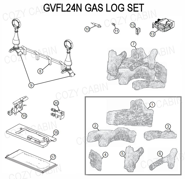 Fiberglow Vent Free Natural Gas Log Set (GVFL24N) #GVFL24